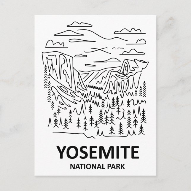 Yosemite National Park Line Art Vykort (Framsida)