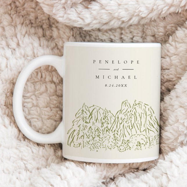 Yosemite National Park Linje Konst Bröllop Kaffemugg (Yosemite National Park Line Art Wedding Coffee Mug)