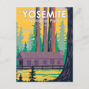 Yosemite National Park Mariposa Grove Stuga Retro Vykort