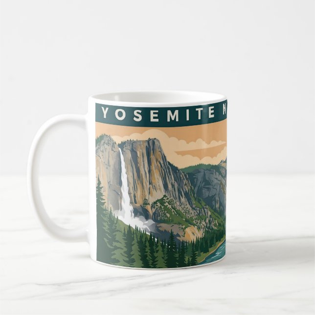 Yosemite National Park Retro Affischkonst Kaffemugg (Vänster)