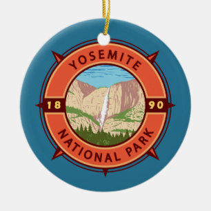 Yosemite National Park Retro Compass Emblem Julgransprydnad Keramik