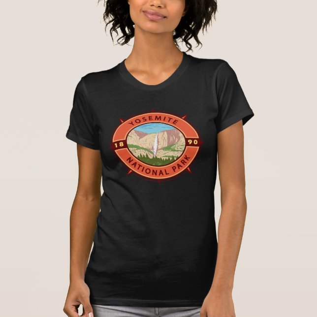 Yosemite National Park Retro Compass Emblem T Shirt (Framsida)