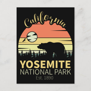 Yosemite National Park Retro Sunset Mountain Vykort
