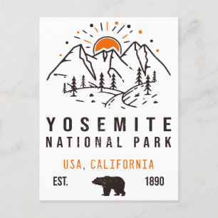 Yosemite National Park Retro Sunset Mountain Vykort