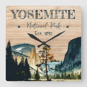 Yosemite National Park vattencolor Halva Dome Suns Fyrkantig Klocka
