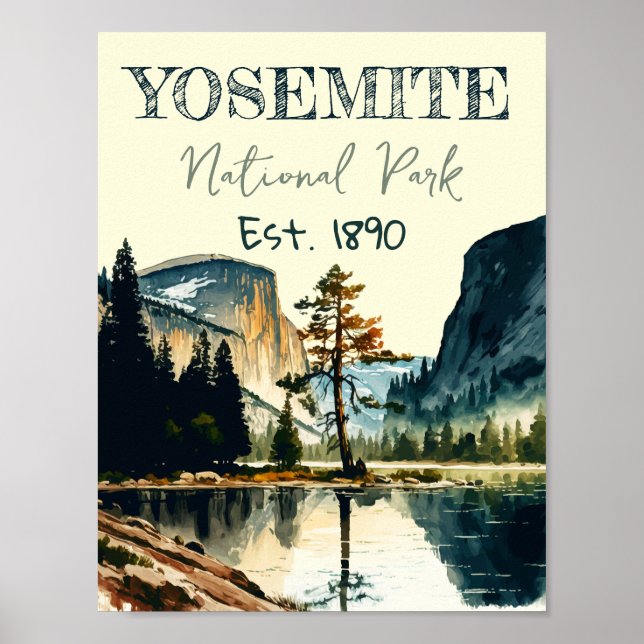 Yosemite National Park vattencolor Halva Dome Suns Poster (Framsidan)