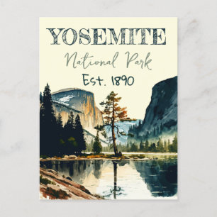 Yosemite National Park vattencolor Halva Dome Suns Vykort