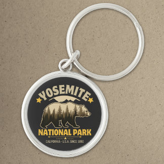 Yosemite National Park Vintage Bear Rund Silverfärgad Nyckelring