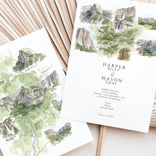 Yosemite National Park Watercolor Map Wedding Inbjudningar (Skapare uppladdad)