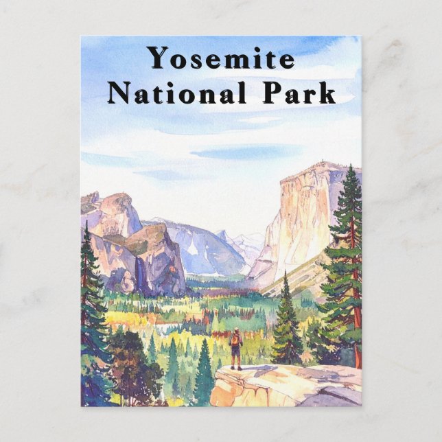 Yosemite National Park Watercolor Mountain Vykort (Framsida)