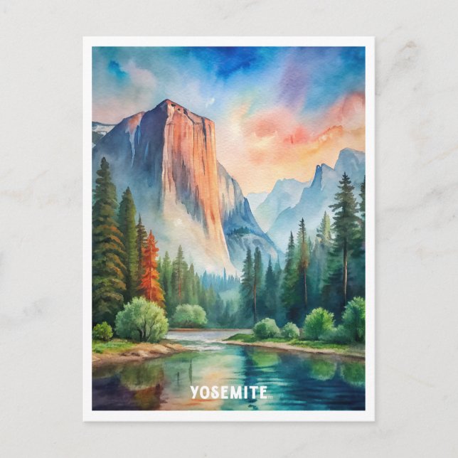 Yosemite National Park Watercolor Painting Vykort (Framsida)