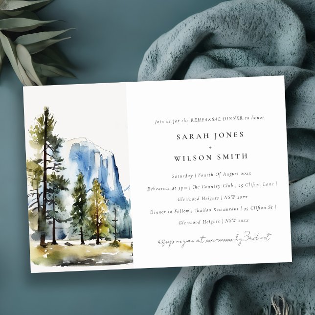 Yosemite National Park Watercolor Rehearsal Dinner Inbjudningar (Skapare uppladdad)