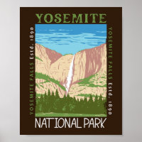 Yosemite National Park Waterfall Distressed Retro