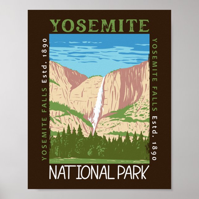 Yosemite National Park Waterfall Distressed Retro Poster (Framsidan)