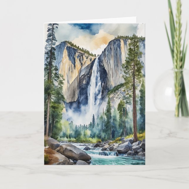 Yosemite National Park Waterfall Watercolor Kort (Framsida)