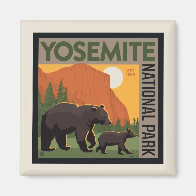 Yosemite nationalpark | Bärfamilj Magnet (Framsidan)