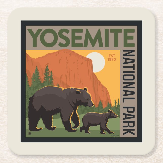 Yosemite nationalpark | Bärfamilj Underlägg Papper Kvadrat (Framsidan)