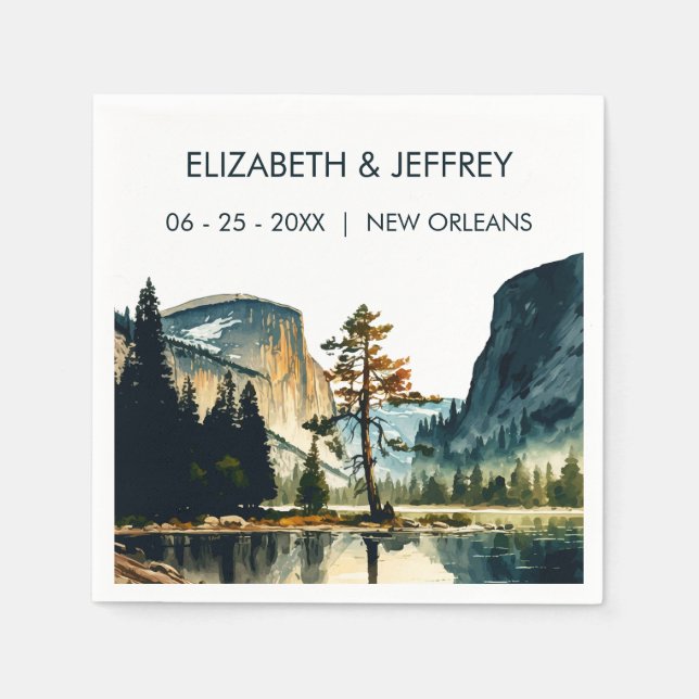 Yosemite nationalpark Bröllop Watercolor Pappersservett (Framsidan)
