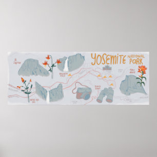 Yosemite nationalpark Karta Illustration Grått Poster