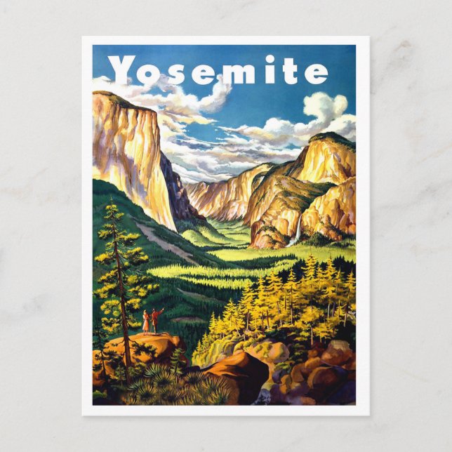 Yosemite nationalpark, vintage reseaffisch vykort (Framsida)