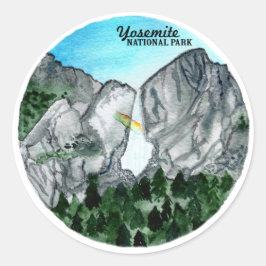 Yosemite Nationalparkens vattenfärg Runt Klistermärke