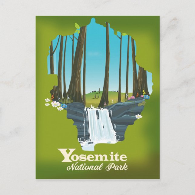 Yosemite Nationalparkssemester poster. Vykort (Framsida)