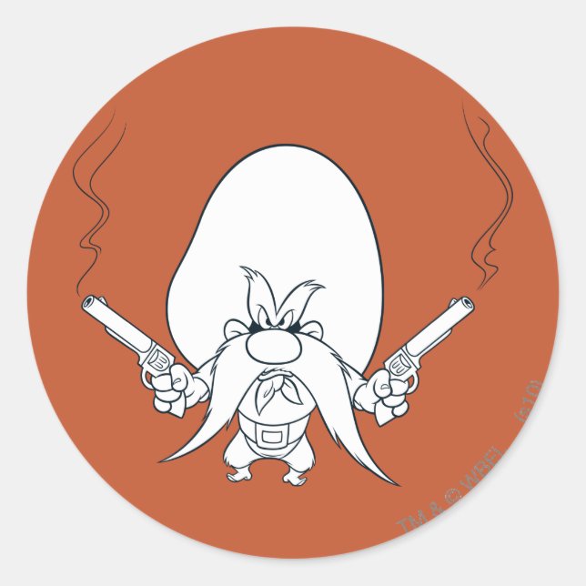 Yosemite Sam Smoking Guns Runt Klistermärke (Framsida)
