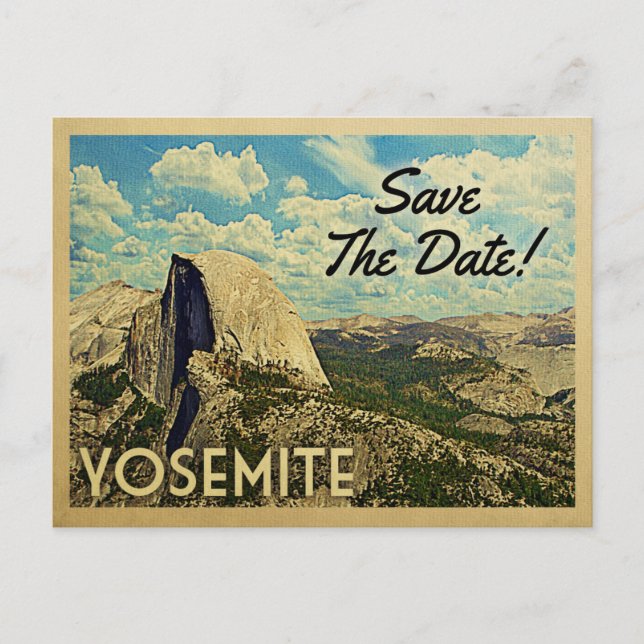 Yosemite Save Date Vintage nationalpark Meddelande Vykort (Framsida)