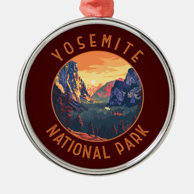 Yosemite Sunset National Park Retro Distress Julgransprydnad Metall (Framsidan)
