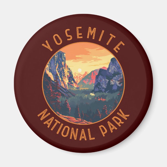 Yosemite Sunset National Park Retro Distress Magnet (Framsidan)