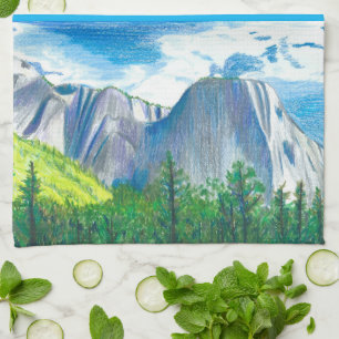Yosemite Valley Landskap Blå Nyanser Kökshandduk