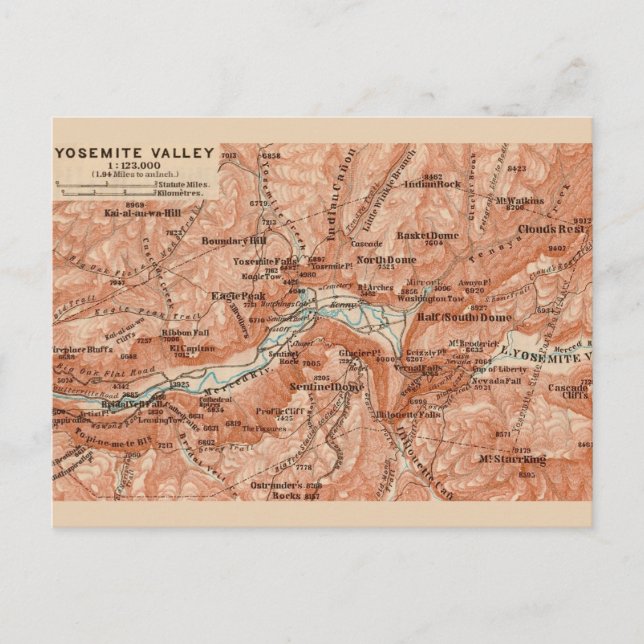  Yosemite Valley Map Postcard Vykort (Framsida)