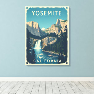 Yosemite Waterfall California Vintage Retro Canvastryck