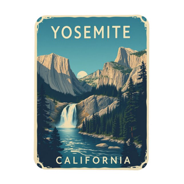 Yosemite Waterfall California Vintage Retro Magnet (Vertikal)