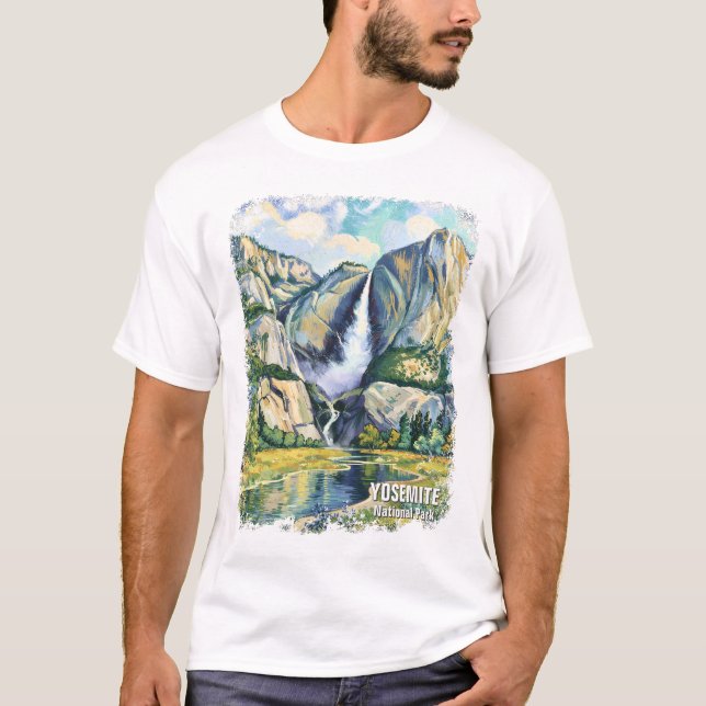 Yosemite Waterfall Van Gogh Style Valley Landscape T Shirt (Framsida)