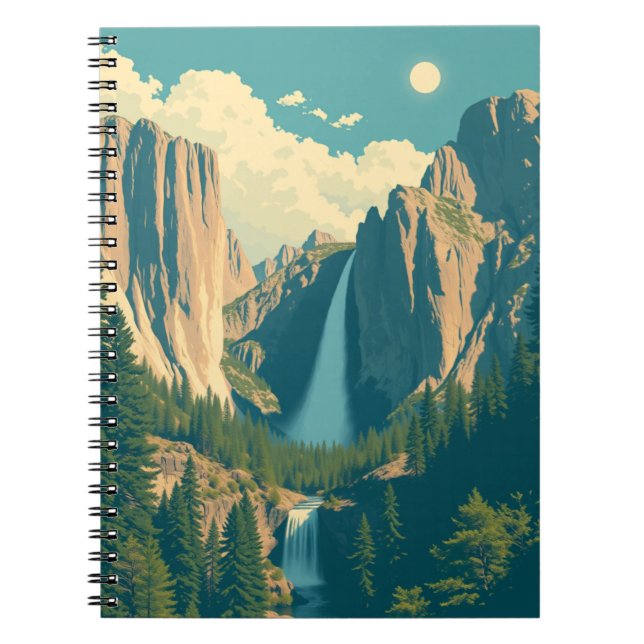 Yosemite Waterfall Vintage Retro Anteckningsbok (Framsidan)