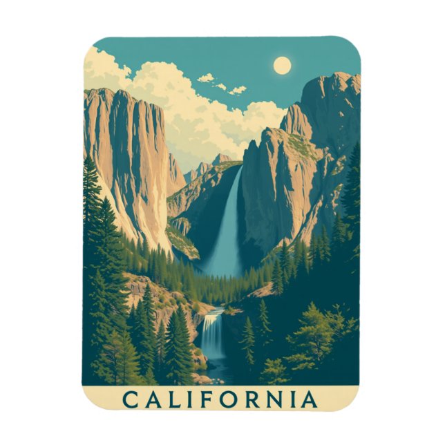 Yosemite Waterfall Vintage Retro Magnet (Vertikal)