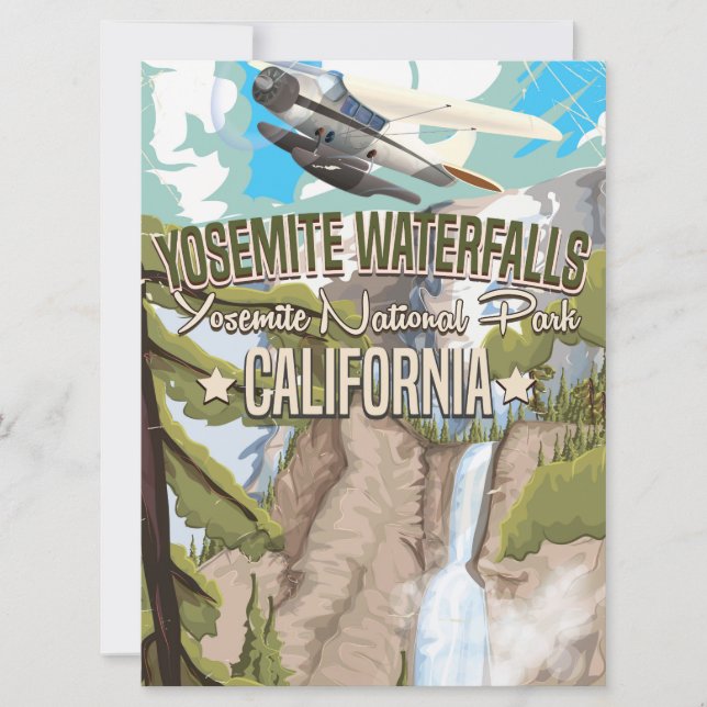 Yosemitefallen vintage resemålning affisch inbjudningar (Framsida)
