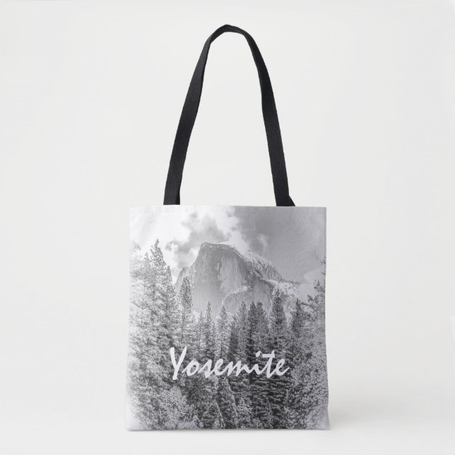Yosemitets halvdomän i vinter med Yosemite Text Tygkasse (Framsida)