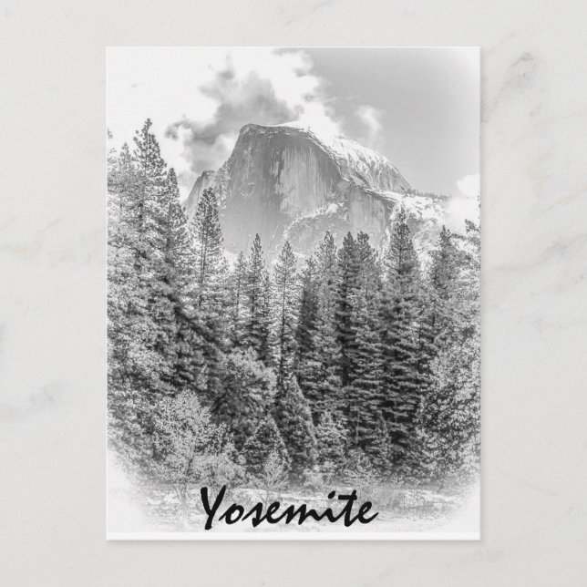 Yosemitets halvdomän i vinter med Yosemite Text Vykort (Framsida)