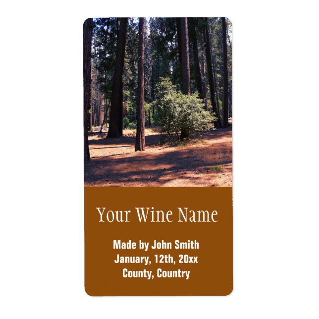 Yosemitskogsetiketter för skogen brun vin. fraktsedel (Framsidan)