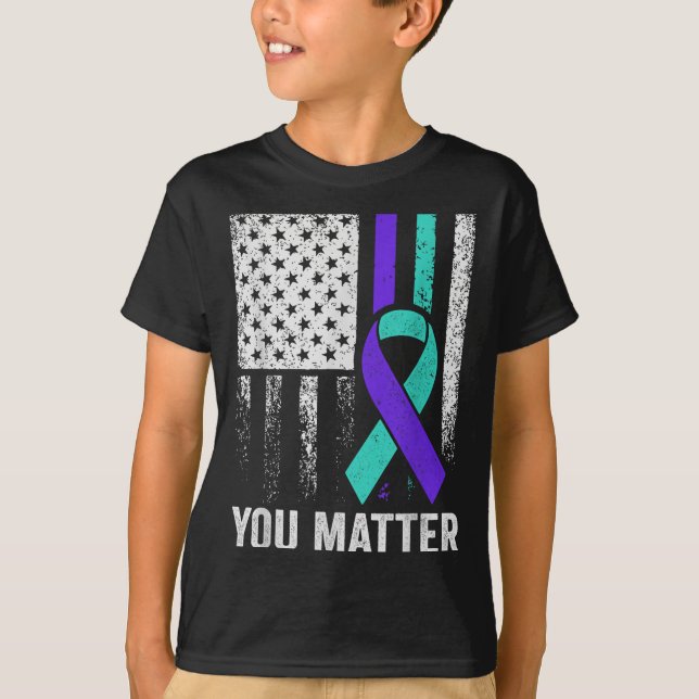 You American Flag Teal Purple Men Mental Health  T Shirt (Framsida)