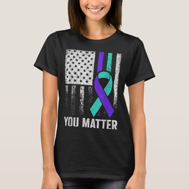 You American Flag Teal Purple Men Mental Health  T Shirt (Framsida)