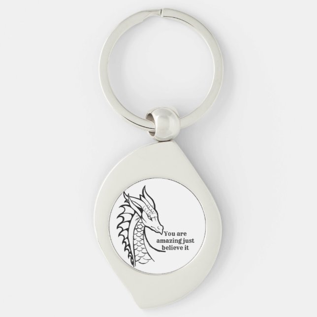 "You Are Amazing Keychain – Motivational Quote Key Swirl Silverfärgad Nyckelring (Framsidan)