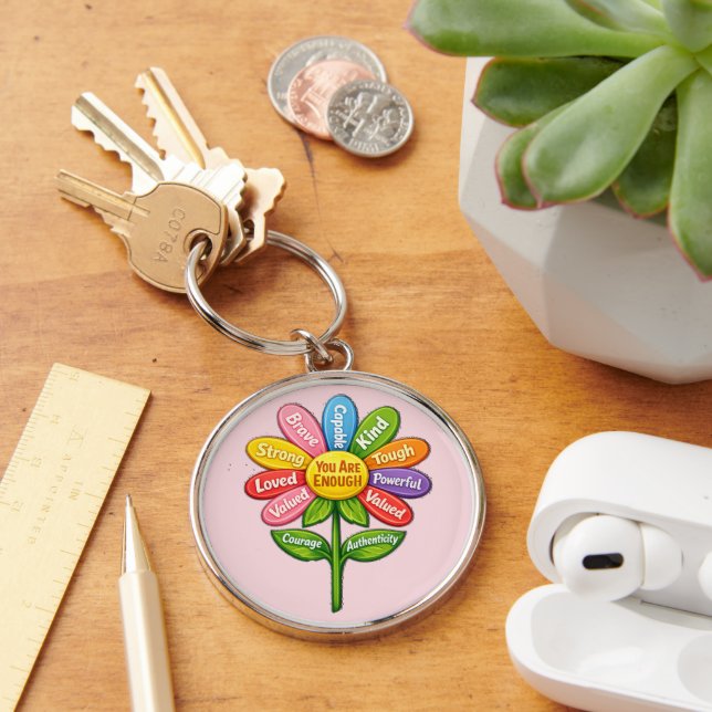 You Are Enough Rund Silverfärgad Nyckelring (Skrivbord)