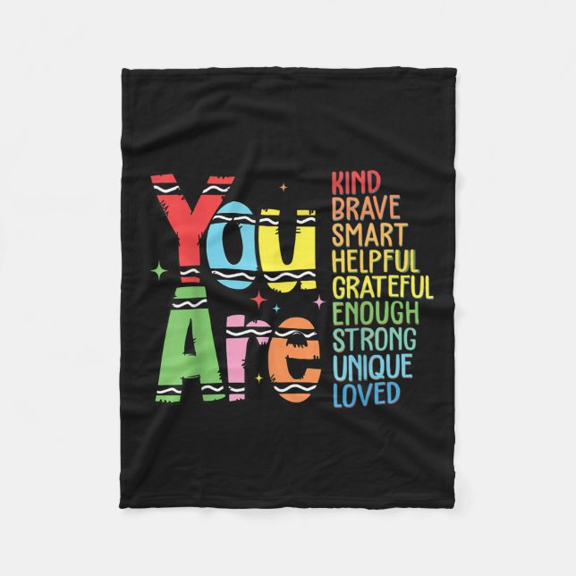 You Are Kind Smart Brave Motivational Back To Scho Fleecefilt (Framsidan)