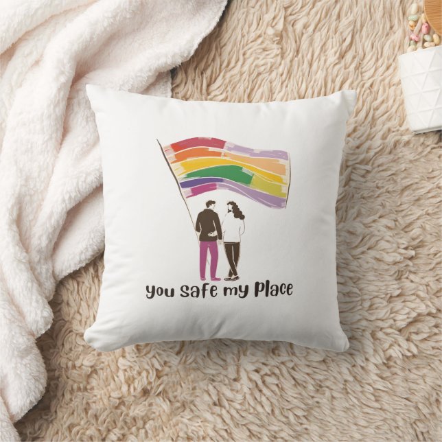You Are My Safe Place – LGBTQ Pride Love Sticker Kudde (Filt)