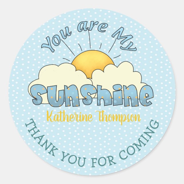 You Are My Sunshine Baby Boy Bebisbad   Runt Klistermärke (Framsida)