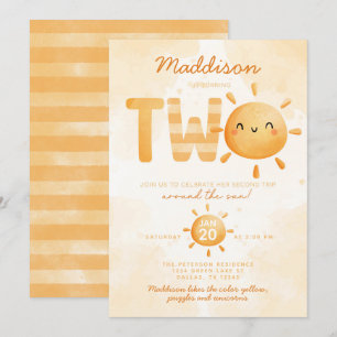 You Are My Sunshine fyller TVÅ 2-års födelsedagsfe Inbjudningar