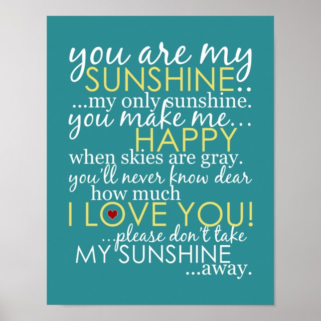 You Are My Sunshine - Teal - Affisch (Framsidan)